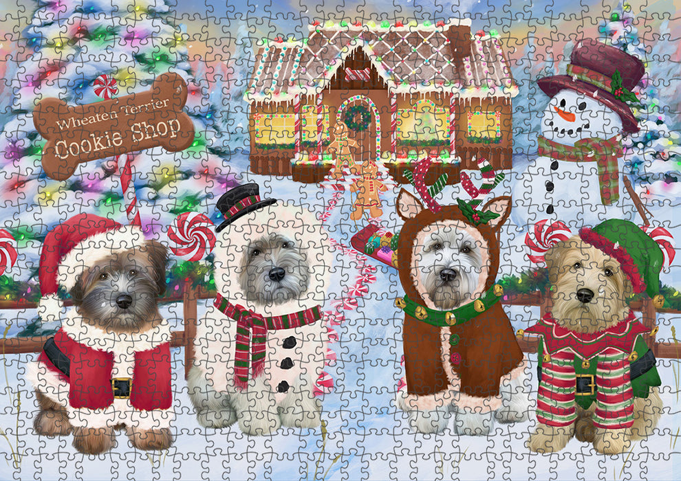 Holiday Gingerbread Cookie Shop Wheaten Terriers Dog Puzzle with Photo Tin PUZL94728