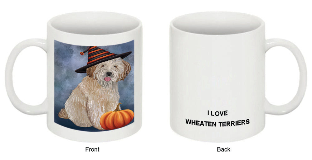 Happy Halloween Wheaten Terrier Dog Wearing Witch Hat with Pumpkin Coffee Mug MUG50241