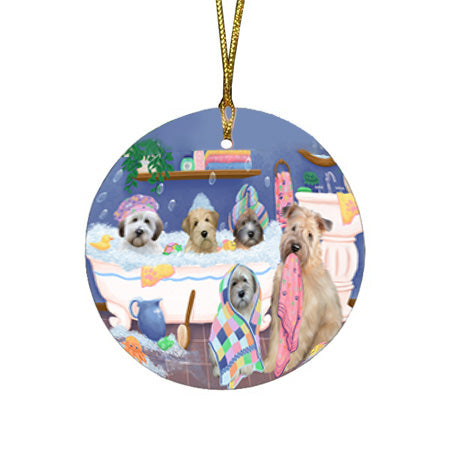 Rub A Dub Dogs In A Tub Wheaten Terriers Dog Round Flat Christmas Ornament RFPOR57191
