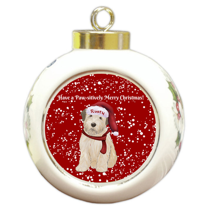 Custom Personalized Pawsitively Wheaten Terrier Dog Merry Christmas Round Ball Ornament