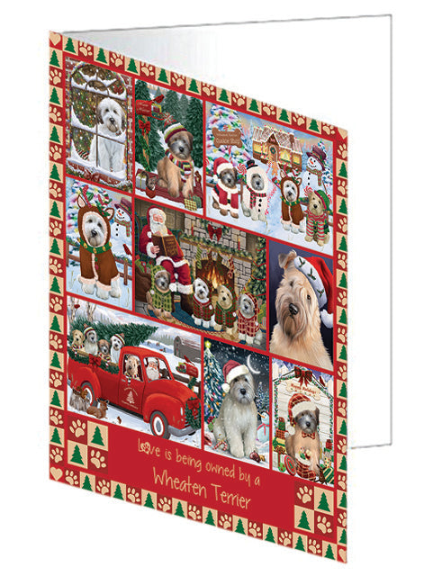 Love is Being Owned Christmas Wheaten Terrier Dogs Handmade Artwork Assorted Pets Greeting Cards and Note Cards with Envelopes for All Occasions and Holiday Seasons GCD79028