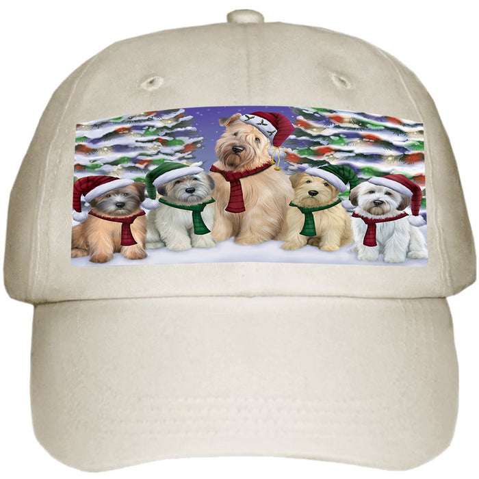 Wheaten Terriers Dog Christmas Family Portrait in Holiday Scenic Background Ball Hat Cap HAT61899