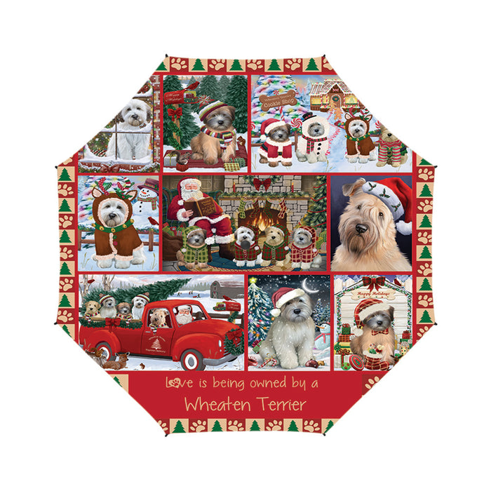 Love is Being Owned Christmas Wheaten Terrier Dogs Semi-Automatic Foldable Umbrella