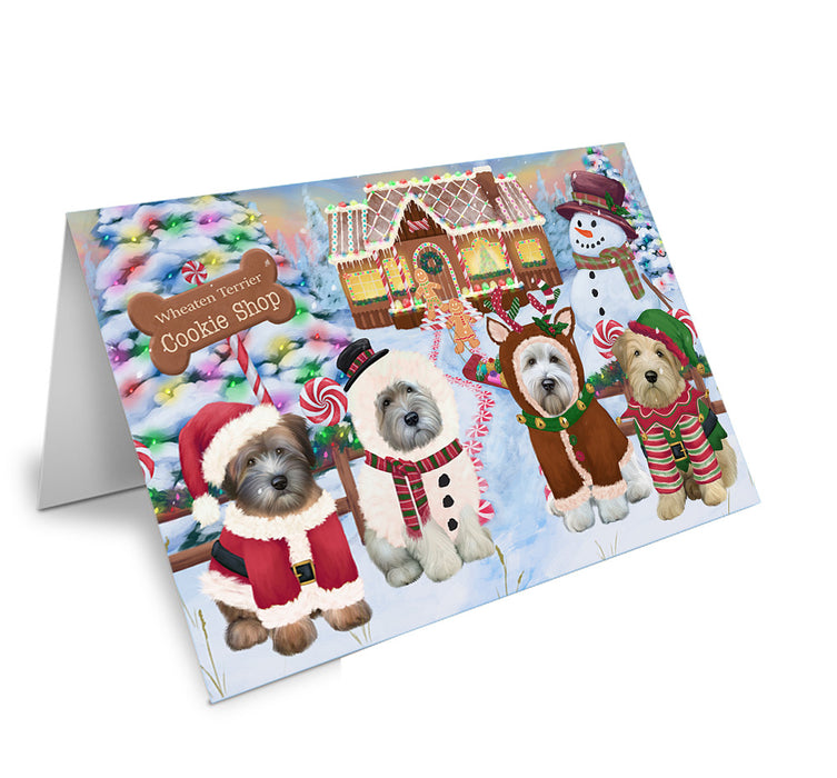 Holiday Gingerbread Cookie Shop Wheaten Terriers Dog Handmade Artwork Assorted Pets Greeting Cards and Note Cards with Envelopes for All Occasions and Holiday Seasons GCD74411