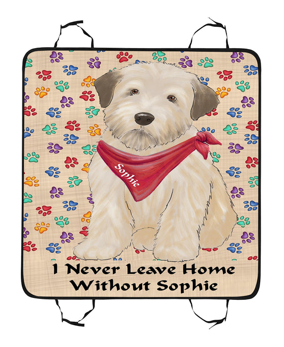 Personalized I Never Leave Home Paw Print Wheaten Terrier Dogs Pet Back Car Seat Cover