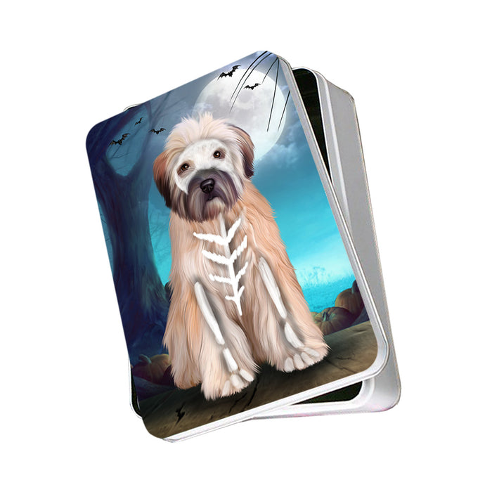 Happy Halloween Trick or Treat Wheaten Terrier Dog Skeleton Photo Storage Tin PITN52553