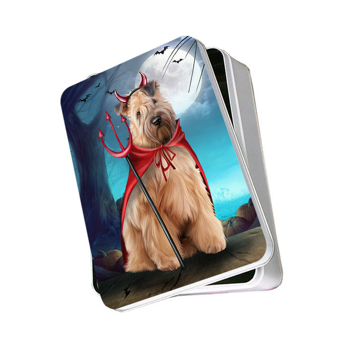 Happy Halloween Trick or Treat Wheaten Terrier Dog Devil Photo Storage Tin PITN52534