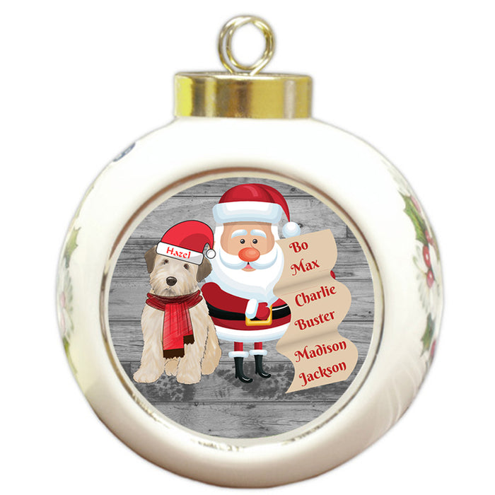 Custom Personalized Santa with Wheaten Terrier Dog Christmas Round Ball Ornament
