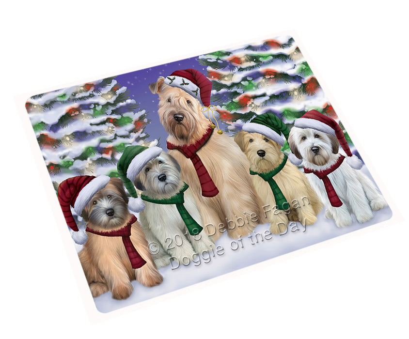 Wheaten Terriers Dog Christmas Family Portrait in Holiday Scenic Background Large Refrigerator / Dishwasher Magnet RMAG76518