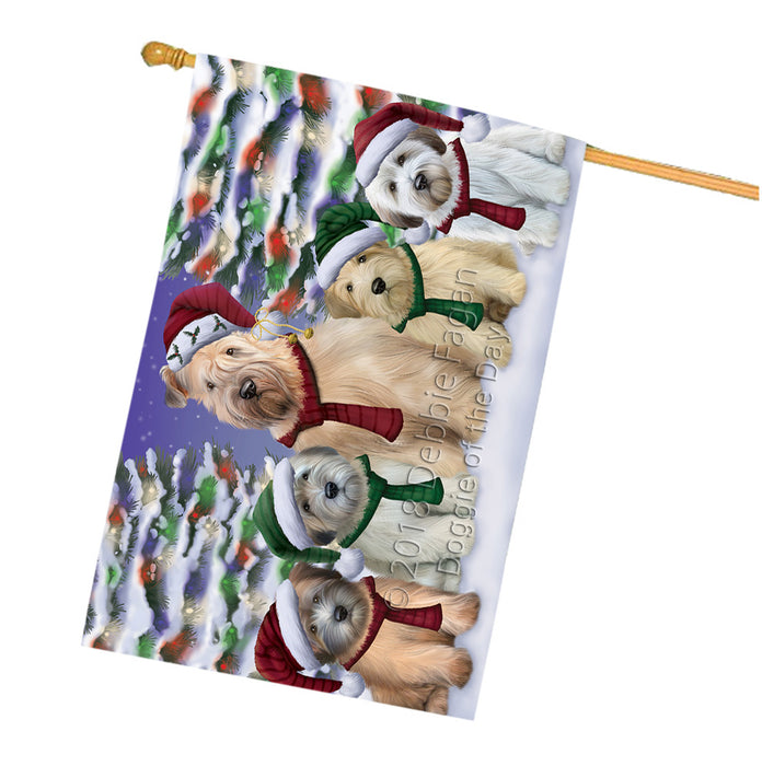 Wheaten Terriers Dog Christmas Family Portrait in Holiday Scenic Background House Flag FLG52803