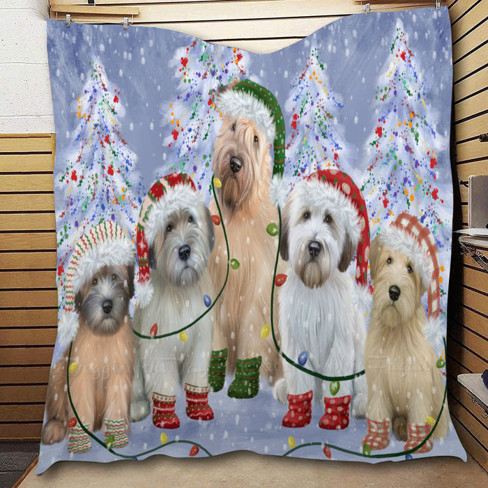 Christmas Lights and Wheaten Terrier Dogs  Quilt Bed Coverlet Bedspread - Pets Comforter Unique One-side Animal Printing - Soft Lightweight Durable Washable Polyester Quilt