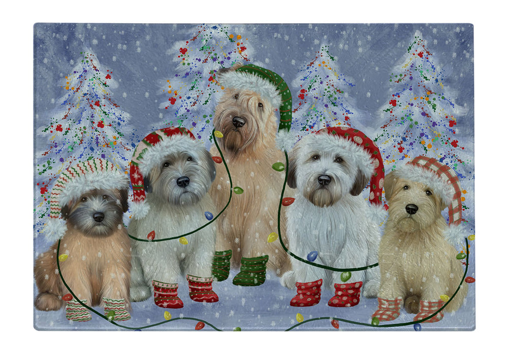 Christmas Lights and Wheaten Terrier Dogs Cutting Board - For Kitchen - Scratch & Stain Resistant - Designed To Stay In Place - Easy To Clean By Hand - Perfect for Chopping Meats, Vegetables
