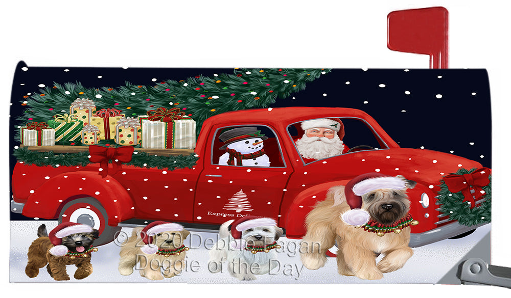 Christmas Express Delivery Red Truck Running Wheaten Terrier Dog Magnetic Mailbox Cover Both Sides Pet Theme Printed Decorative Letter Box Wrap Case Postbox Thick Magnetic Vinyl Material