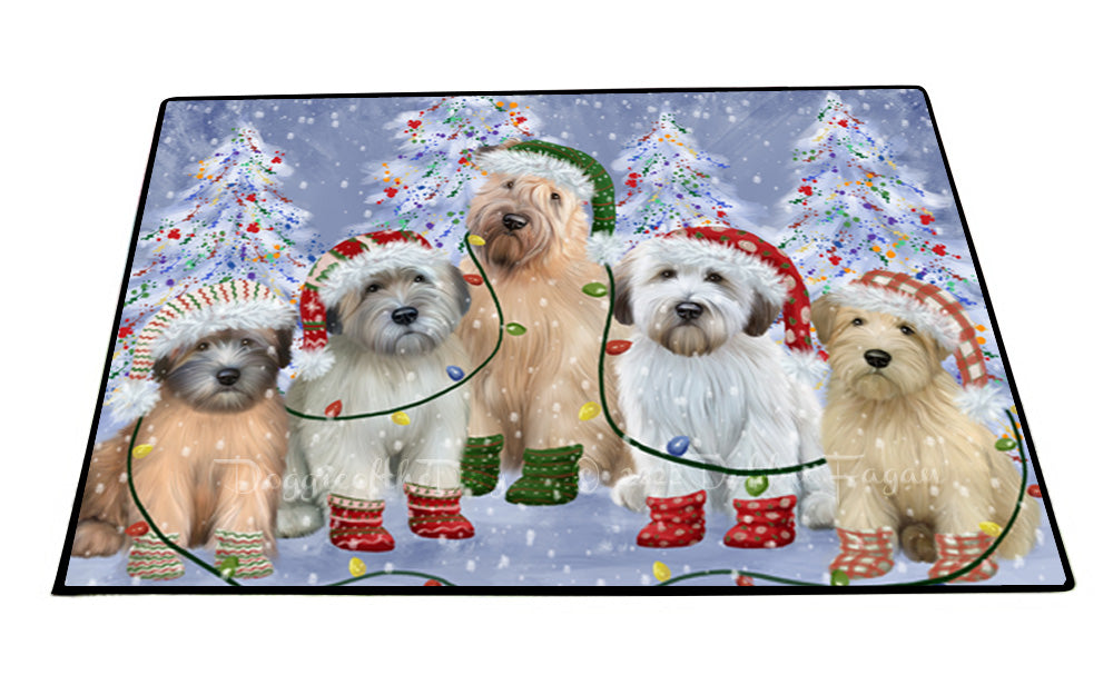 Christmas Lights and Wheaten Terrier Dogs Floor Mat- Anti-Slip Pet Door Mat Indoor Outdoor Front Rug Mats for Home Outside Entrance Pets Portrait Unique Rug Washable Premium Quality Mat