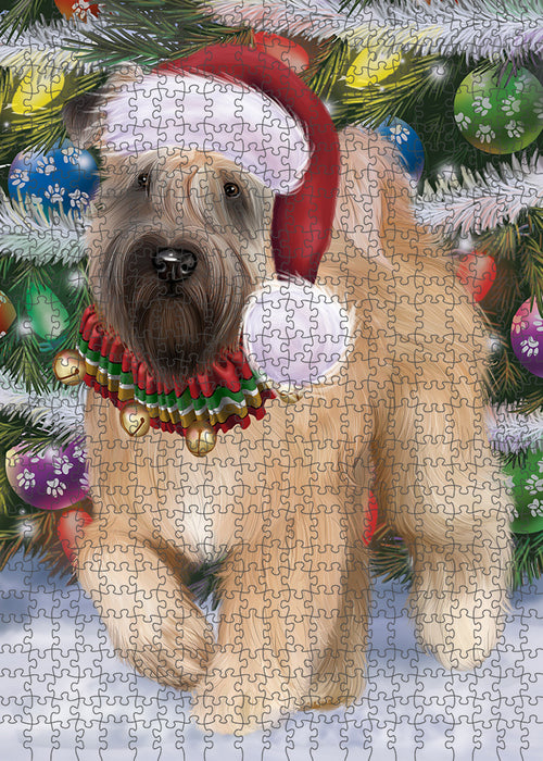 Chistmas Trotting in the Snow Wheaten Terrier Dog Portrait Jigsaw Puzzle for Adults Animal Interlocking Puzzle Game Unique Gift for Dog Lover's with Metal Tin Box PZL987