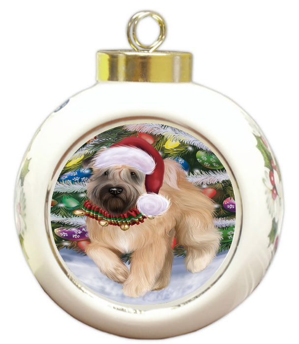 Chistmas Trotting in the Snow Wheaten Terrier Dog Round Ball Christmas Ornament Pet Decorative Hanging Ornaments for Christmas X-mas Tree Decorations - 3" Round Ceramic Ornament RBPOR59751