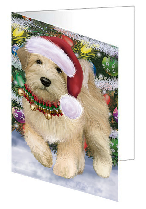 Chistmas Trotting in the Snow Wheaten Terrier Dog Handmade Artwork Assorted Pets Greeting Cards and Note Cards with Envelopes for All Occasions and Holiday Seasons