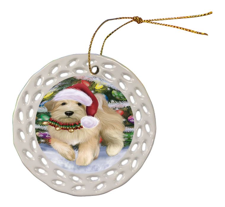 Chistmas Trotting in the Snow Wheaten Terrier Dog Doily Ornament DPOR59176