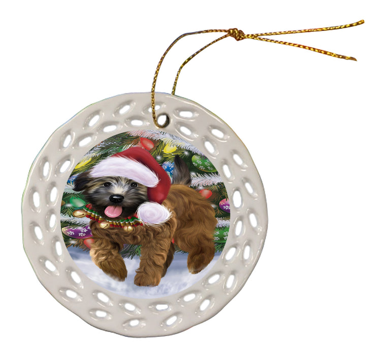 Chistmas Trotting in the Snow Wheaten Terrier Dog Doily Ornament DPOR59177