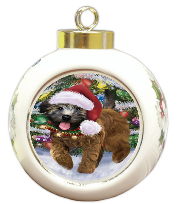 Chistmas Trotting in the Snow Wheaten Terrier Dog Round Ball Christmas Ornament Pet Decorative Hanging Ornaments for Christmas X-mas Tree Decorations - 3" Round Ceramic Ornament RBPOR59753