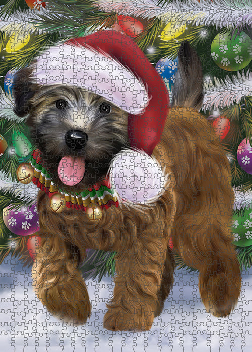 Chistmas Trotting in the Snow Wheaten Terrier Dog Portrait Jigsaw Puzzle for Adults Animal Interlocking Puzzle Game Unique Gift for Dog Lover's with Metal Tin Box PZL989