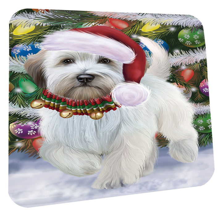Chistmas Trotting in the Snow Wheaten Terrier Dog Coasters Set of 4 CSTA58694