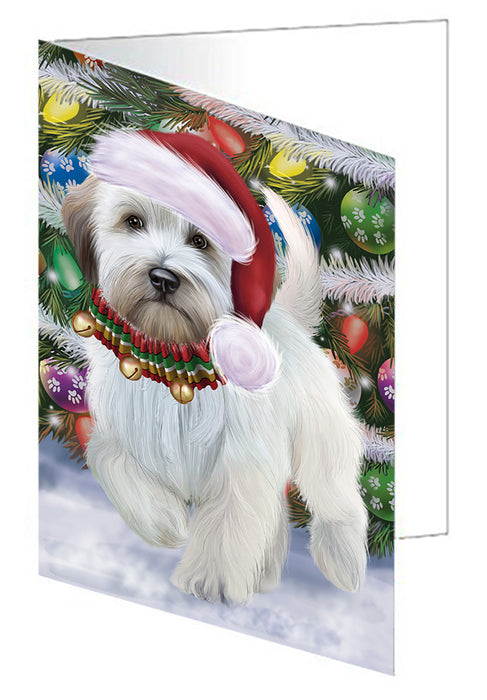 Chistmas Trotting in the Snow Wheaten Terrier Dog Handmade Artwork Assorted Pets Greeting Cards and Note Cards with Envelopes for All Occasions and Holiday Seasons