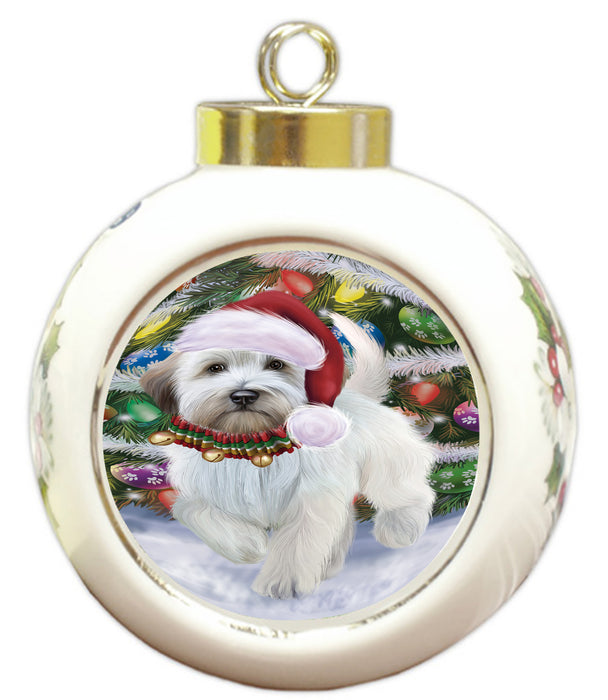 Chistmas Trotting in the Snow Wheaten Terrier Dog Round Ball Christmas Ornament Pet Decorative Hanging Ornaments for Christmas X-mas Tree Decorations - 3" Round Ceramic Ornament RBPOR59754