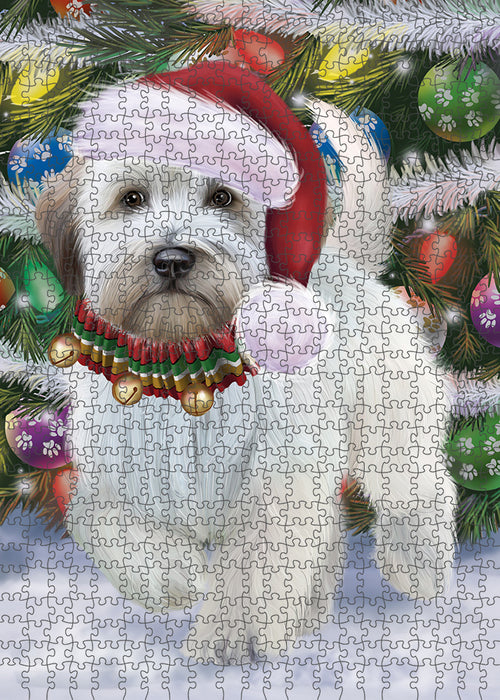 Chistmas Trotting in the Snow Wheaten Terrier Dog Portrait Jigsaw Puzzle for Adults Animal Interlocking Puzzle Game Unique Gift for Dog Lover's with Metal Tin Box PZL990