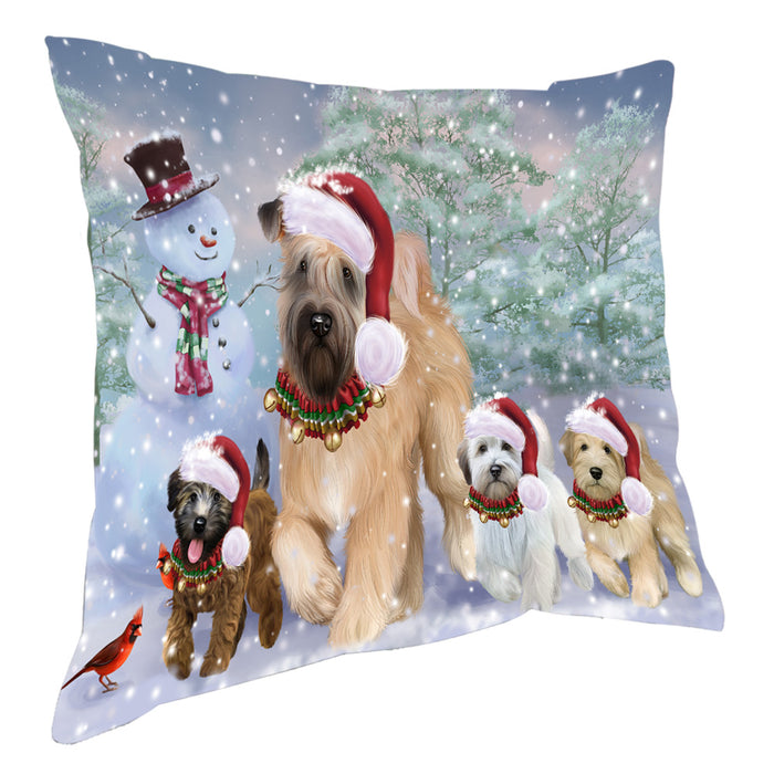 Christmas Running Family Wheaten Terrier Dogs Pillow with Top Quality High-Resolution Images - Ultra Soft Pet Pillows for Sleeping - Reversible & Comfort - Ideal Gift for Dog Lover - Cushion for Sofa Couch Bed - 100% Polyester