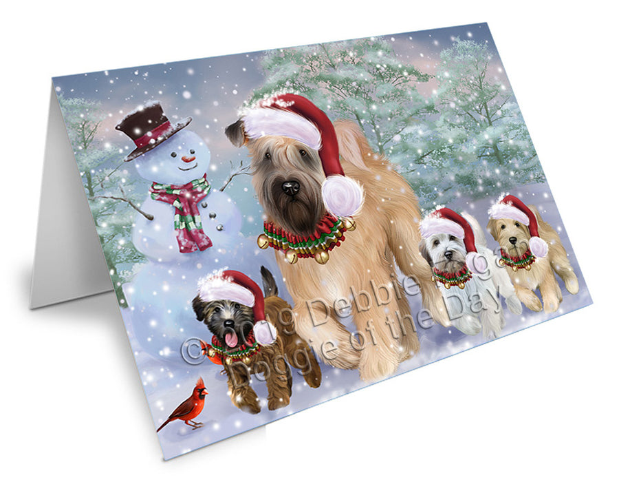 Christmas Running Family Wheaten Terrier Dogs Handmade Artwork Assorted Pets Greeting Cards and Note Cards with Envelopes for All Occasions and Holiday Seasons