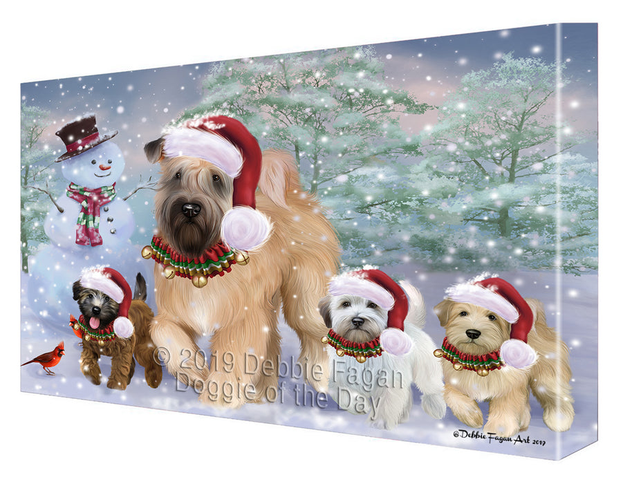 Christmas Running Family Wheaten Terrier Dogs Canvas Wall Art - Premium Quality Ready to Hang Room Decor Wall Art Canvas - Unique Animal Printed Digital Painting for Decoration