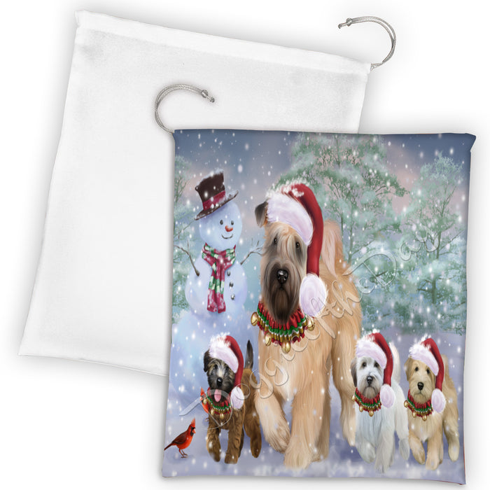 Christmas Running Fammily Wheaten Terrier Dogs Drawstring Laundry or Gift Bag LGB48260