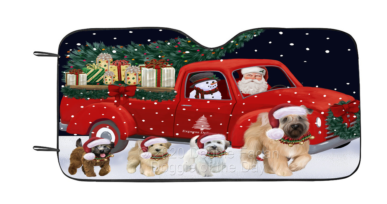Christmas Express Delivery Red Truck Running Wheaten Terrier Dog Car Sun Shade Cover Curtain