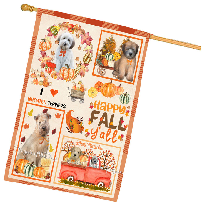 Happy Fall Y'all Pumpkin Wheaten Terrier Dogs House Flag Outdoor Decorative Double Sided Pet Portrait Weather Resistant Premium Quality Animal Printed Home Decorative Flags 100% Polyester