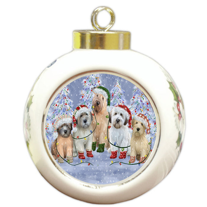 Christmas Lights and Wheaten Terrier Dogs Round Ball Christmas Ornament Pet Decorative Hanging Ornaments for Christmas X-mas Tree Decorations - 3" Round Ceramic Ornament