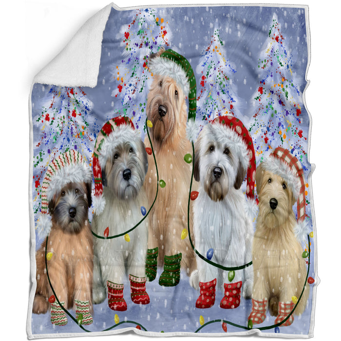 Christmas Lights and Wheaten Terrier Dogs Blanket - Lightweight Soft Cozy and Durable Bed Blanket - Animal Theme Fuzzy Blanket for Sofa Couch