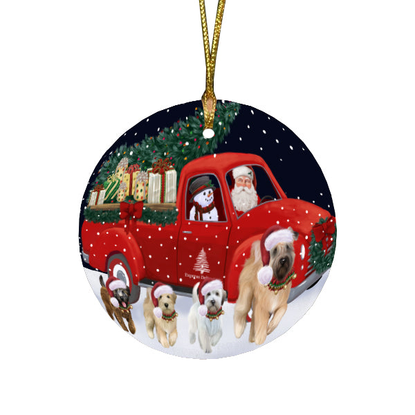 Christmas Express Delivery Red Truck Running Wheaten Terrier Dogs Round Flat Christmas Ornament RFPOR57789