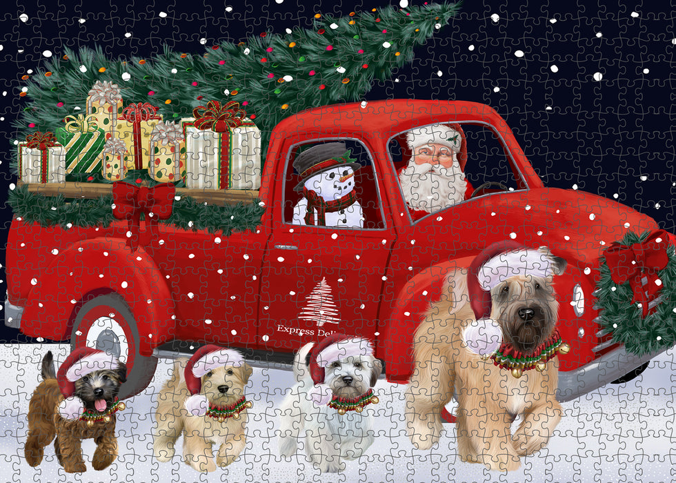 Christmas Express Delivery Red Truck Running Wheaten Terrier Dogs Puzzle with Photo Tin PUZL99856
