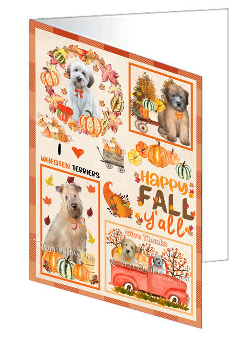 Happy Fall Y'all Pumpkin Wheaten Terrier Dogs Handmade Artwork Assorted Pets Greeting Cards and Note Cards with Envelopes for All Occasions and Holiday Seasons GCD77171