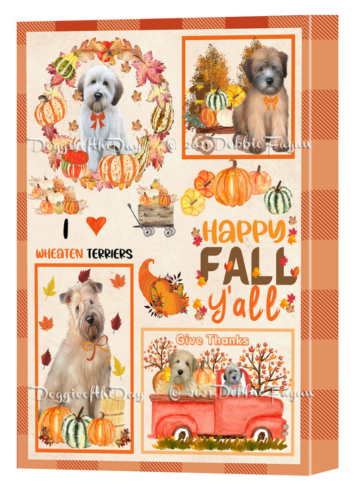 Happy Fall Y'all Pumpkin Wheaten Terrier Dogs Canvas Wall Art - Premium Quality Ready to Hang Room Decor Wall Art Canvas - Unique Animal Printed Digital Painting for Decoration