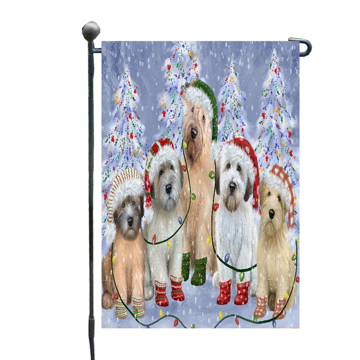 Christmas Lights and Wheaten Terrier Dogs Garden Flags- Outdoor Double Sided Garden Yard Porch Lawn Spring Decorative Vertical Home Flags 12 1/2"w x 18"h