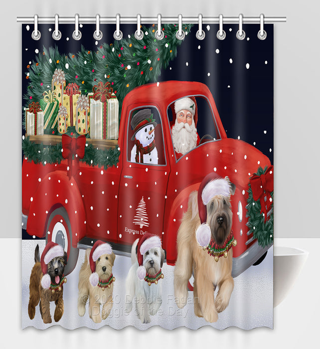Christmas Express Delivery Red Truck Running Wheaten Terrier Dogs Shower Curtain Bathroom Accessories Decor Bath Tub Screens