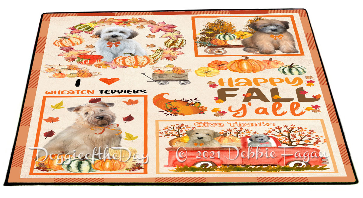Happy Fall Y'all Pumpkin Wheaten Terrier Dogs Indoor/Outdoor Welcome Floormat - Premium Quality Washable Anti-Slip Doormat Rug FLMS58798