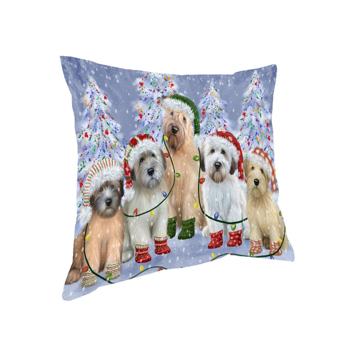 Christmas Lights and Wheaten Terrier Dogs Pillow with Top Quality High-Resolution Images - Ultra Soft Pet Pillows for Sleeping - Reversible & Comfort - Ideal Gift for Dog Lover - Cushion for Sofa Couch Bed - 100% Polyester