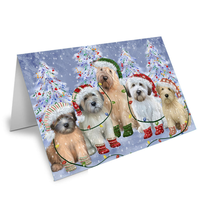 Christmas Lights and Wheaten Terrier Dogs Handmade Artwork Assorted Pets Greeting Cards and Note Cards with Envelopes for All Occasions and Holiday Seasons