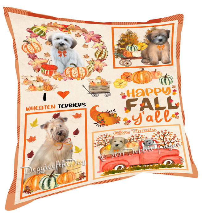 Happy Fall Y'all Pumpkin Wheaten Terrier Dogs Pillow with Top Quality High-Resolution Images - Ultra Soft Pet Pillows for Sleeping - Reversible & Comfort - Ideal Gift for Dog Lover - Cushion for Sofa Couch Bed - 100% Polyester