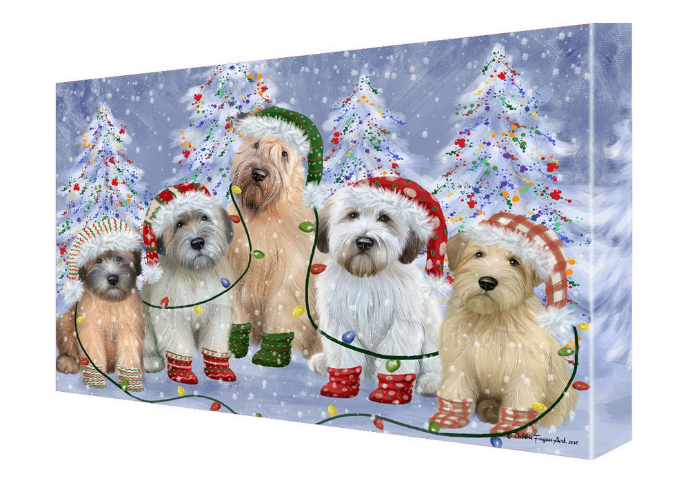 Christmas Lights and Wheaten Terrier Dogs Canvas Wall Art - Premium Quality Ready to Hang Room Decor Wall Art Canvas - Unique Animal Printed Digital Painting for Decoration