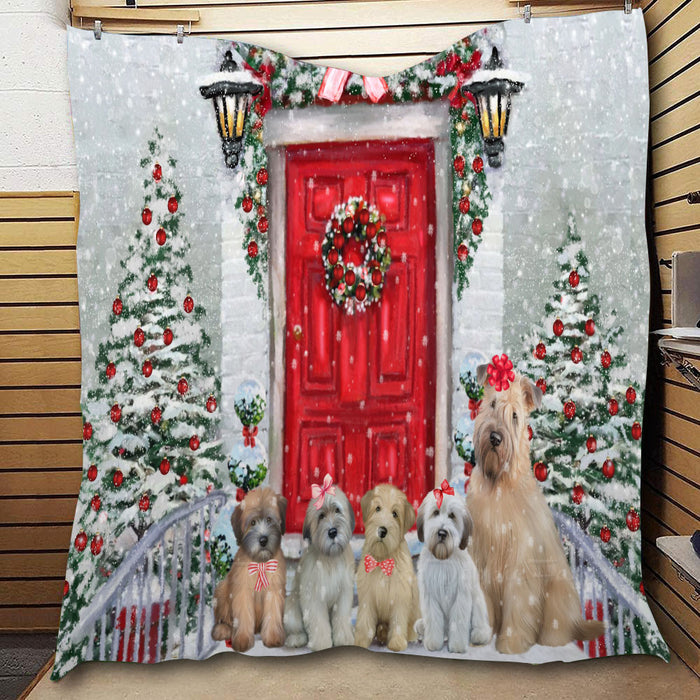 Christmas Holiday Welcome Wheaten Terrier Dogs  Quilt Bed Coverlet Bedspread - Pets Comforter Unique One-side Animal Printing - Soft Lightweight Durable Washable Polyester Quilt
