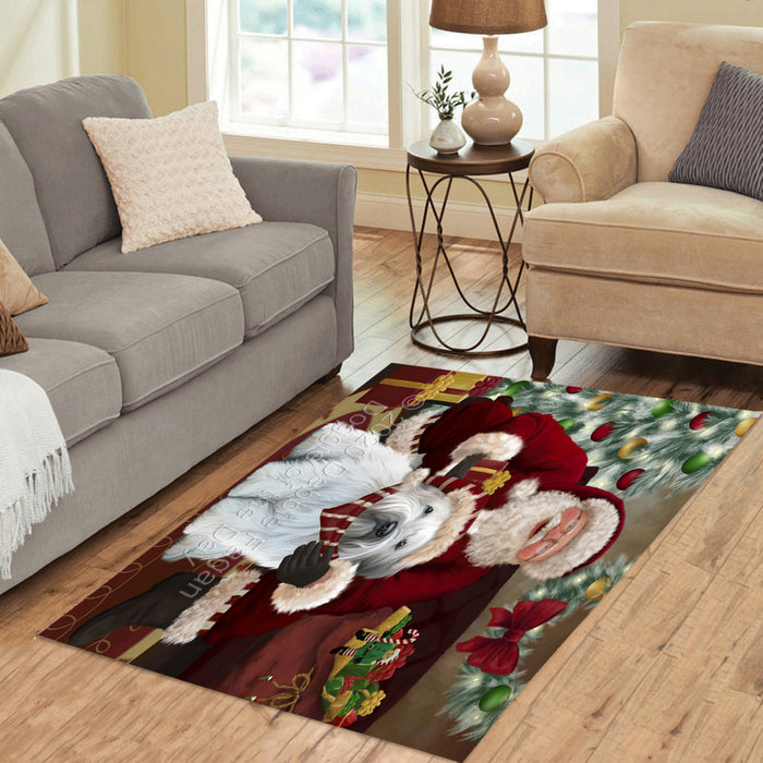 Santa's Christmas Surprise Wheaten Terrier Dog Polyester Living Room Carpet Area Rug ARUG67923